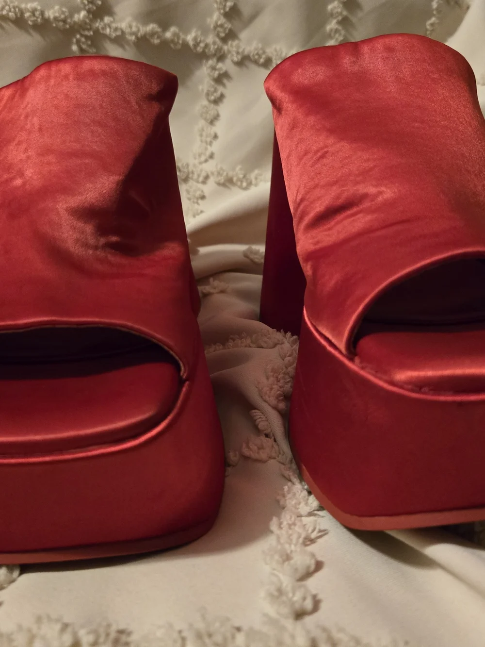 Jeffrey Campbell Sexy Red Satin Platform Mule Heels